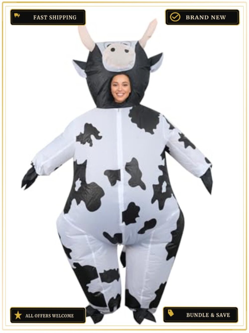 Inflatable Cow Costume Adult Unisex Polyester Blow Up Suit Funny Halloween Party